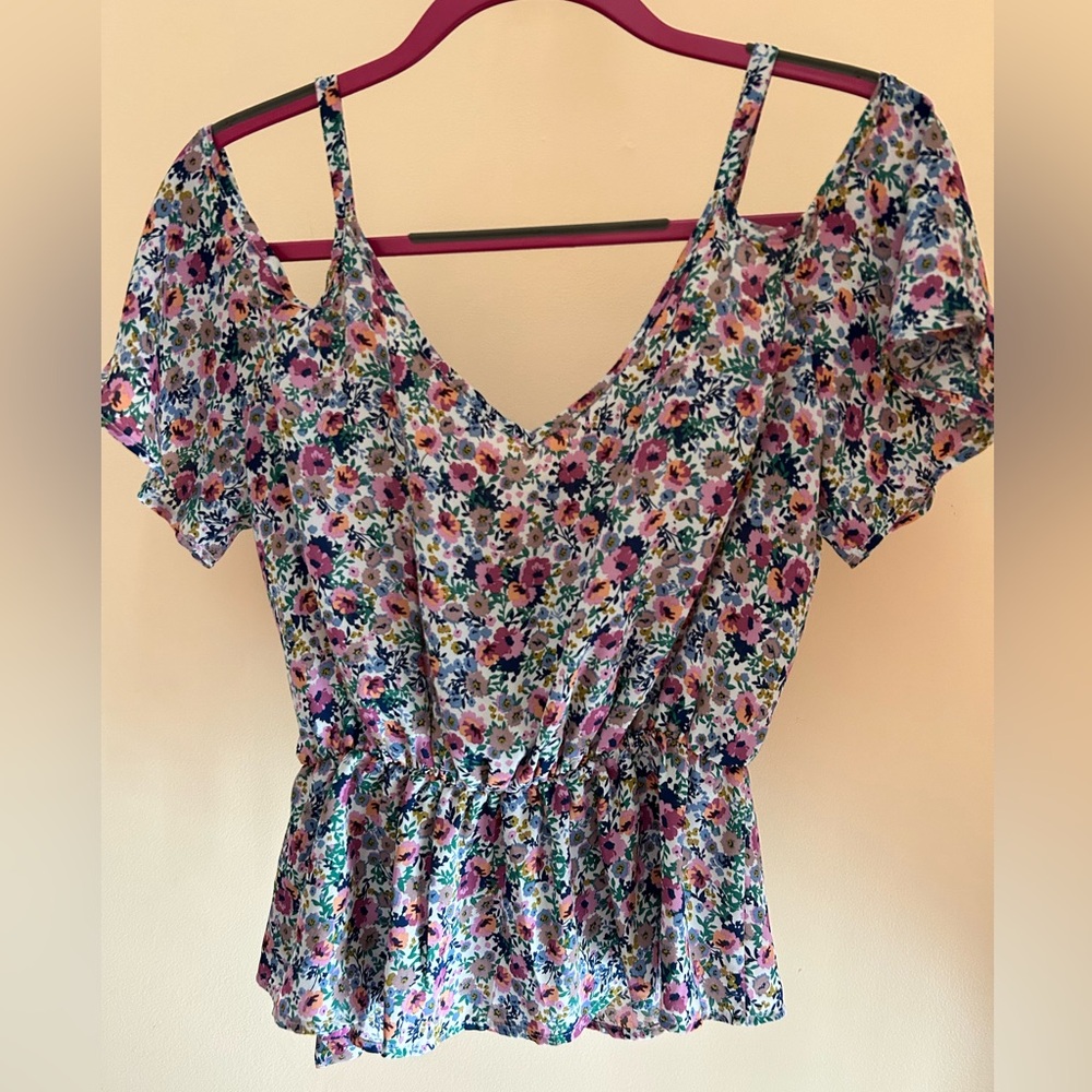 Sienna Sky Spring Floral Top | Women M | Tie Waist Peplum Blouse Cottagecore - Picture 7 of 7